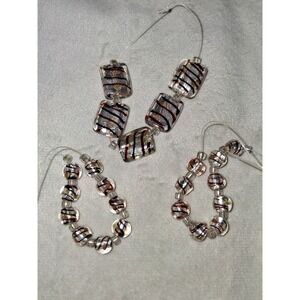 Silver Foil Lampwork Glass Bead Lot 3 Partial Strands Artisan Jewelry Making